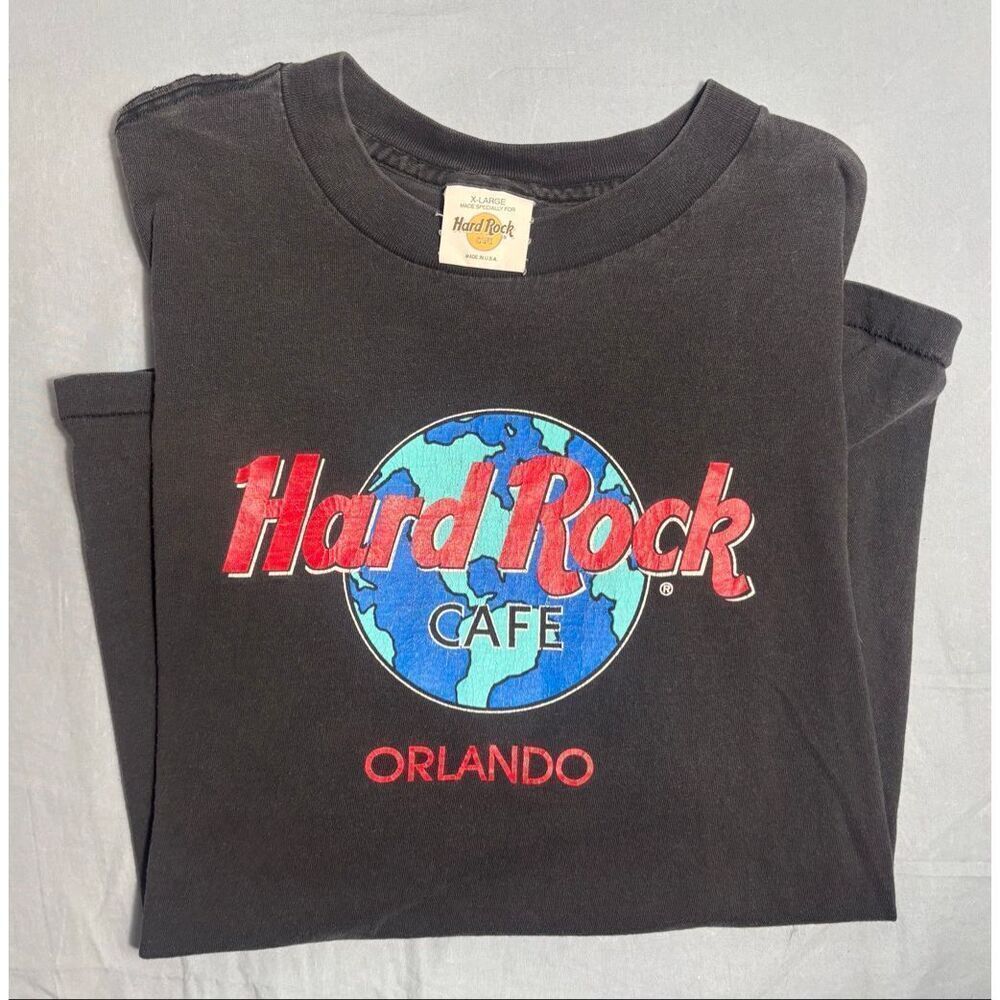 Vintage Hard Rock Cafe Shirt Mens XL Black Red Orlando Spell Out Logo 90s
